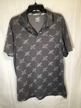 Puma Men's Charcoal Gray All-Over Bird Print Polo XL